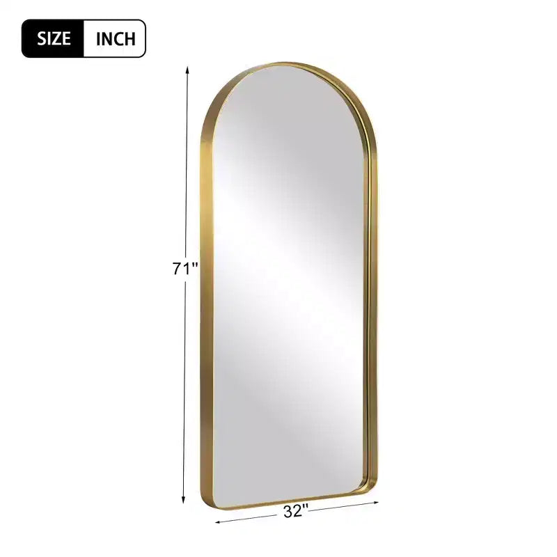 PexFix Miroir en pied 81 cm (32 po) L x 180 cm (71 po) H avec cadre arqué moderne et coins arrondis, doré