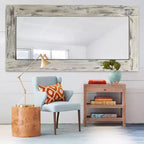 PexFix Miroir de ferme rectangulaire pleine longueur à cadre en bois massif de 31 po l. x 71 po H, à poser, blanc vieilli
