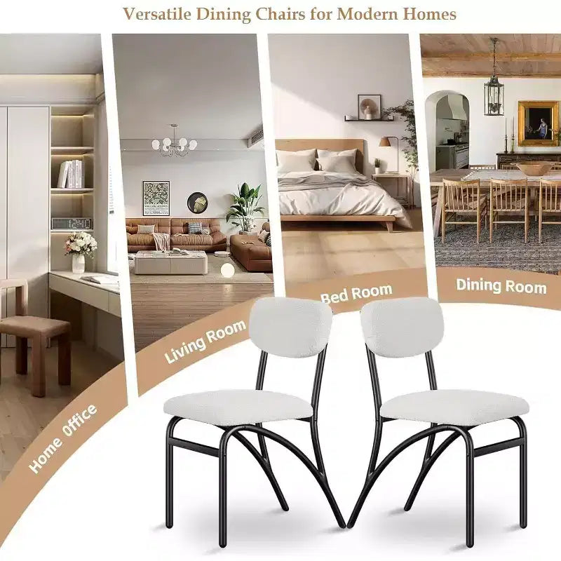 Chaises de salle à manger Acekool Boucle (lot de 2/4) avec dossier arqué de style milieu du siècle et pieds en métal, chaises d'appoint rembourrées pour cuisine et salon