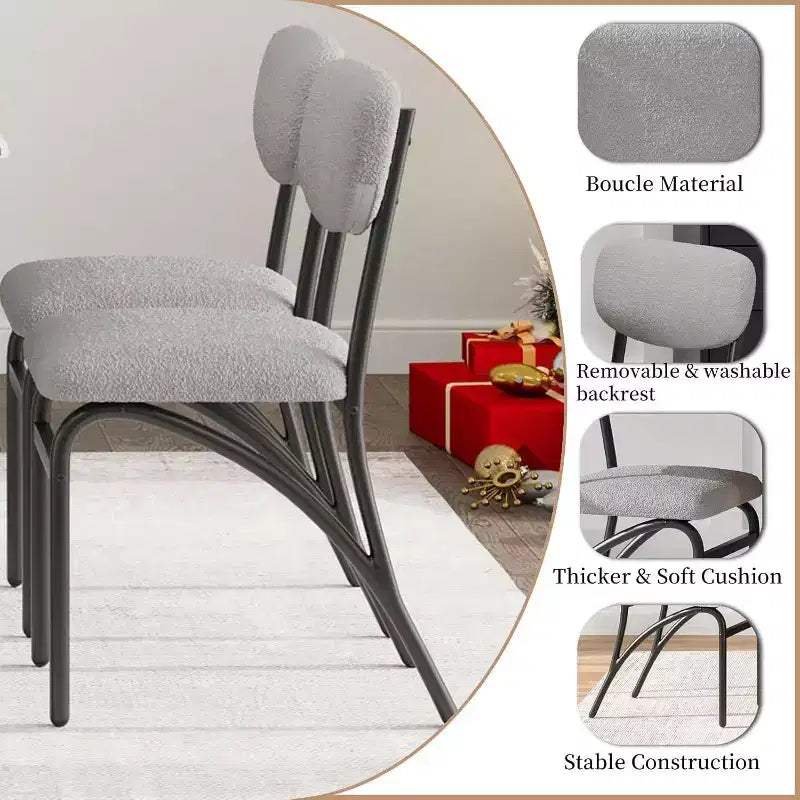Chaises de salle à manger Acekool Boucle (lot de 2/4) avec dossier arqué de style milieu du siècle et pieds en métal, chaises d'appoint rembourrées pour cuisine et salon