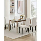 Acekool Chaises de salle à manger rembourrées lot de 2, pieds en bois, tissu lin, pour salle à manger et cuisine