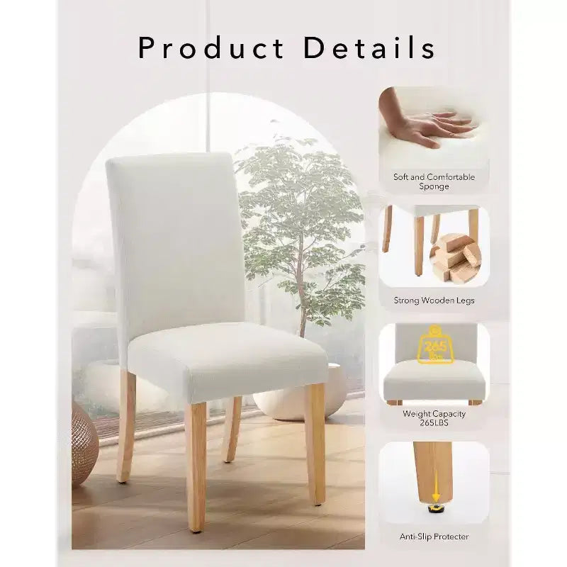 Acekool Chaises de salle à manger rembourrées lot de 2, pieds en bois, tissu lin, pour salle à manger et cuisine