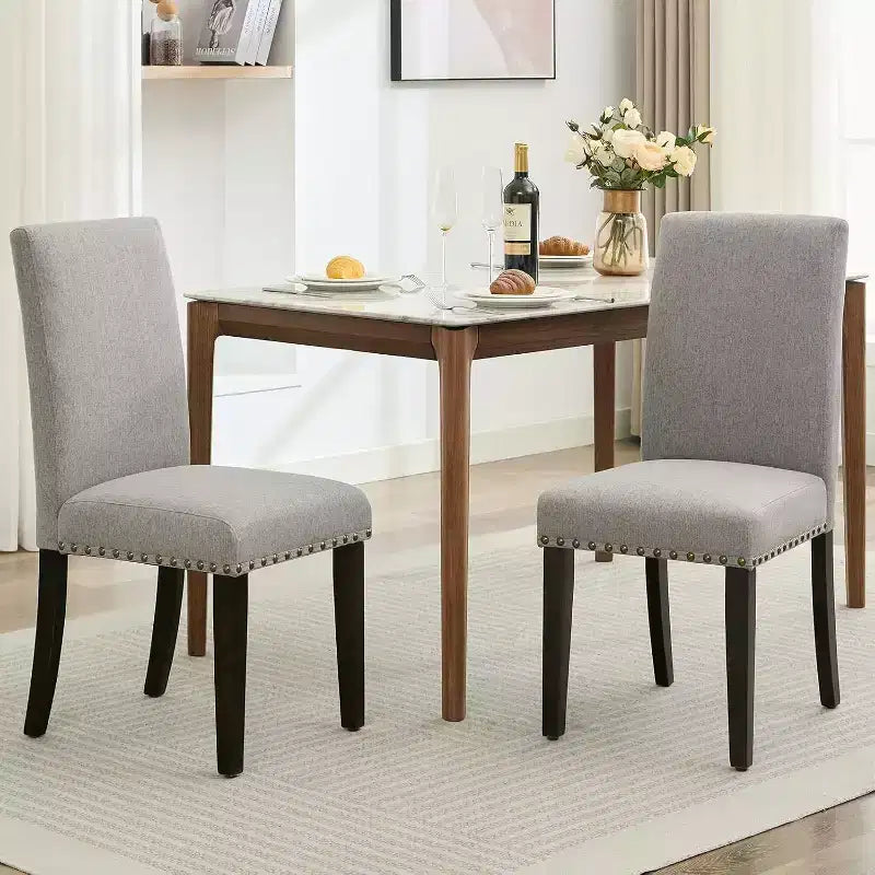 Acekool Chaises de salle à manger rembourrées lot de 2, pieds en bois, tissu lin, pour salle à manger et cuisine