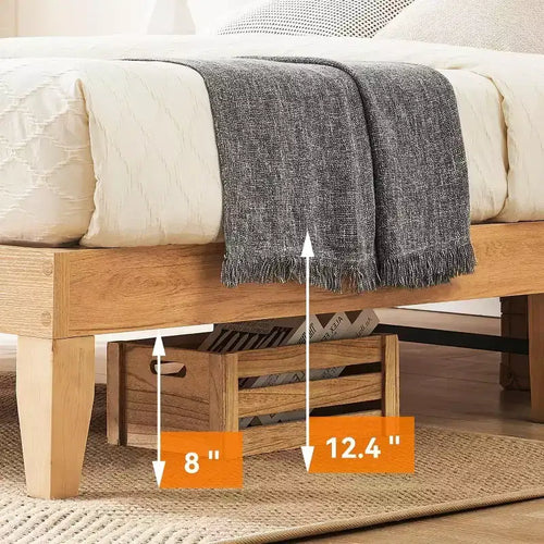 Cadre de lit en rotin Acekool avec tête de lit naturelle, lumières LED, lattes en bois massif, espace de rangement, pas besoin de sommier tapissier