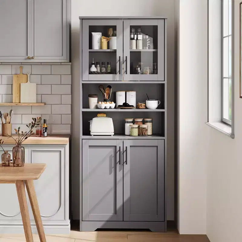Meuble de garde-manger de cuisine, meuble de bar à café en bois avec 4 portes et 1 tiroir, meuble de rangement de ferme