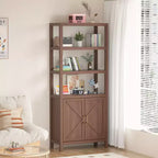 Étagère de 180 cm de haut, Bibliothèque en bois de style ferme à 5 niveaux, Armoire à portes croisées, Bibliothèque autoportante avec étagère réglable, Chêne