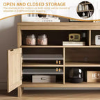 1 ENSEMBLE BP Meuble TV en MDF avec 2 Portes en Rotin, Planche Épaisse, Rangement Spacieux, Construction en MDF Durable, Design Élégant et Assemblage Facile