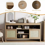 1 ENSEMBLE BP Meuble TV en MDF avec 2 Portes en Rotin, Planche Épaisse, Rangement Spacieux, Construction en MDF Durable, Design Élégant et Assemblage Facile