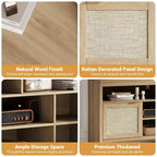 1 ENSEMBLE BP Meuble TV en MDF avec 2 Portes en Rotin, Planche Épaisse, Rangement Spacieux, Construction en MDF Durable, Design Élégant et Assemblage Facile