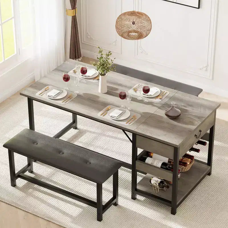Ensemble de salle à manger pour 4, table de cuisine avec bancs rembourrés, table de salle à manger de cuisine pour petit espace