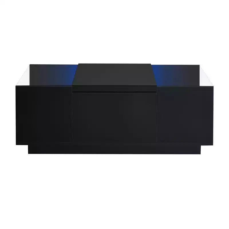 Table basse LED moderne Okak, éclairage 16 couleurs et espace de rangement, finition brillante, table d'appoint rectangulaire pour salon