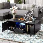 Table basse LED moderne Okak, éclairage 16 couleurs et espace de rangement, finition brillante, table d'appoint rectangulaire pour salon