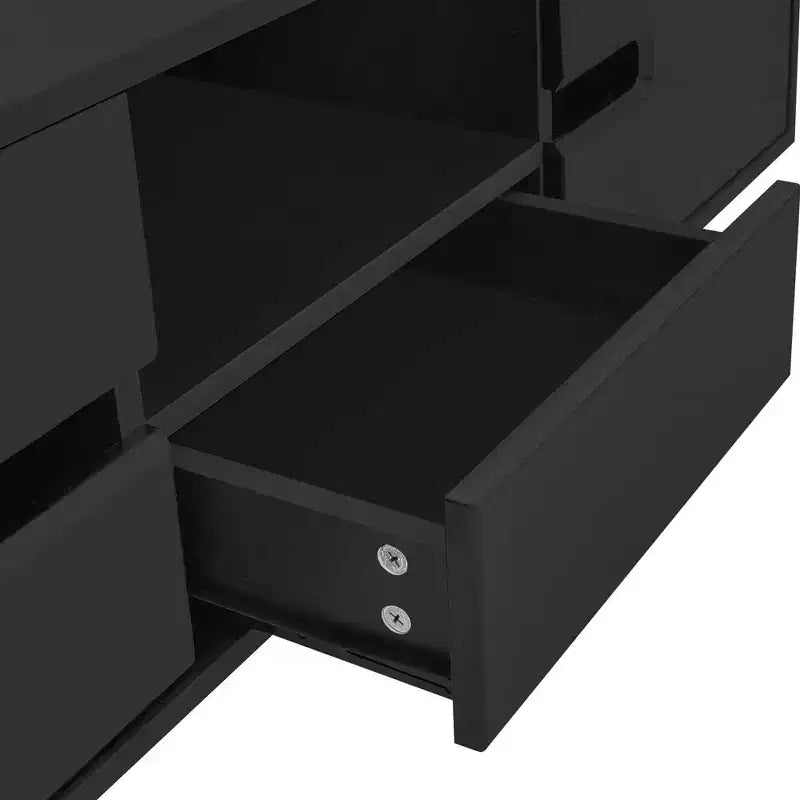 Table basse LED moderne Okak, éclairage 16 couleurs et espace de rangement, finition brillante, table d'appoint rectangulaire pour salon