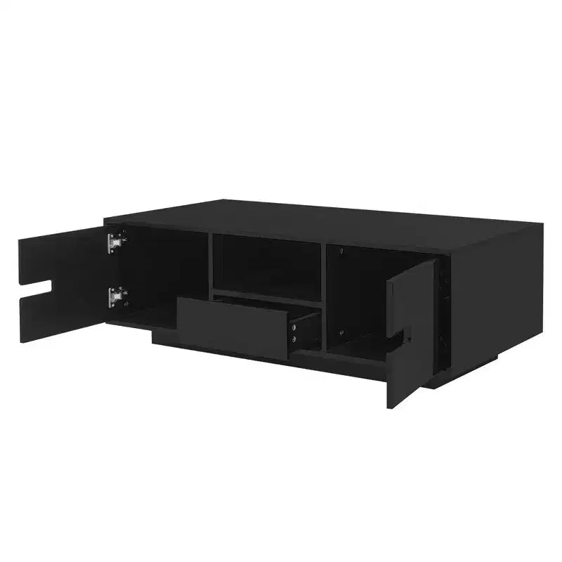 Table basse LED moderne Okak, éclairage 16 couleurs et espace de rangement, finition brillante, table d'appoint rectangulaire pour salon