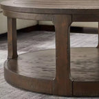 Table basse ronde Okak 36L pour salon, plateau en placage bois, table d'appoint pour canapé avec pied cylindrique pour petit espace bureau à domicile
