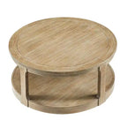 Table basse ronde Okak 36L pour salon, plateau en placage bois, table d'appoint pour canapé avec pied cylindrique pour petit espace bureau à domicile