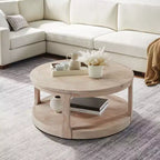 Table basse ronde Okak 36L pour salon, plateau en placage bois, table d'appoint pour canapé avec pied cylindrique pour petit espace bureau à domicile