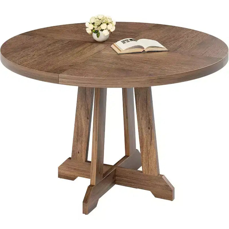 Table à manger ronde pour 4 personnes, table de cuisine en bois de 119 cm avec pieds à tenons, table circulaire, table de salle à manger, cuisine