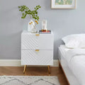 Probe Hues High Gloss Nightstand with 2 Drawer and Wave-pattern Detailing