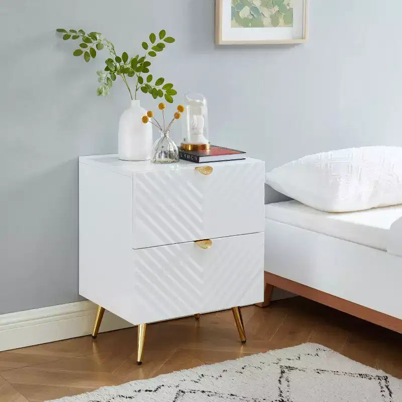 Table de chevet Probe Hues haute brillance à 2 tiroirs avec motif ondulé