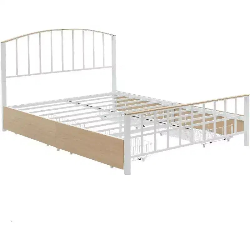 Cadre de lit double avec rangement à 4 niveaux, gain de place, tête et pied de lit, lattes métalliques robustes, assemblage facile, pas besoin de sommier tapissier