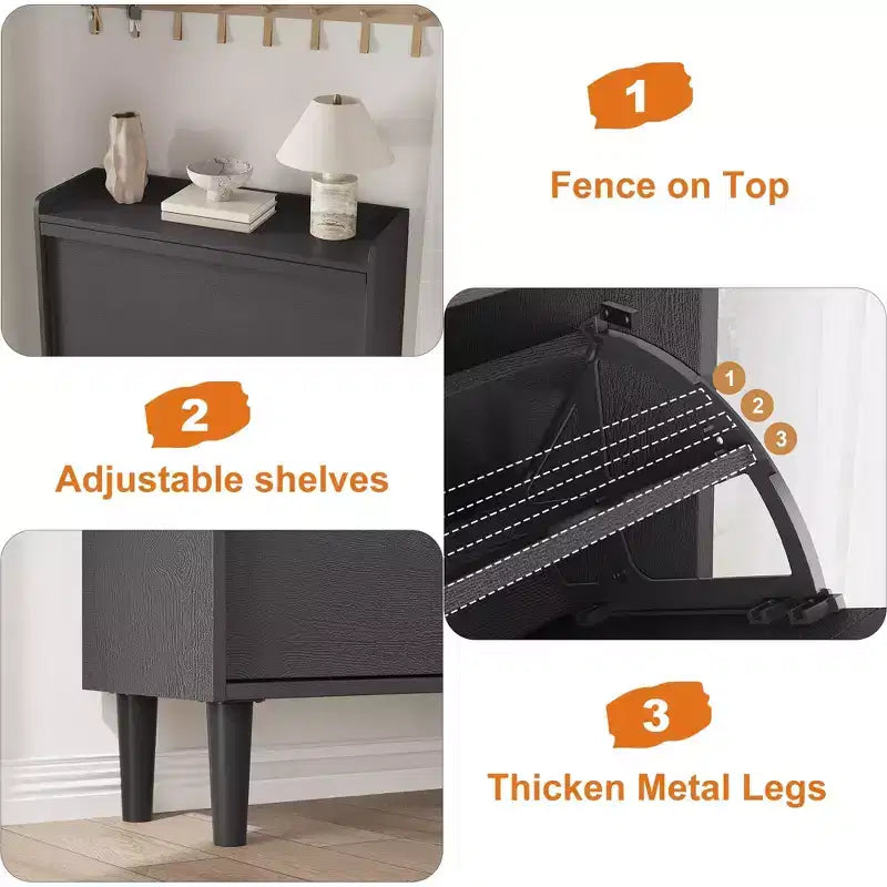 Meuble à chaussures avec tiroirs basculants, meuble de rangement à chaussures moderne pour entrée, meuble à chaussures en bois avec étagère réglable