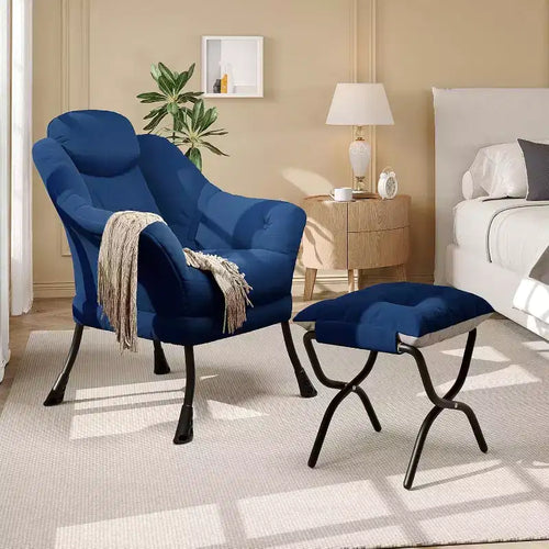 Fauteuil d'appoint confortable en velours Acekool pour adultes, fauteuil de lecture ergonomique avec accoudoirs rembourrés, repose-pieds pliable, poche latérale, rose, gris