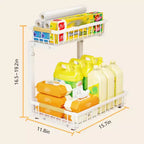 Organisateur sous évier, étagère coulissante en métal pour armoire, organisateur et rangement de cuisine et salle de bain avec 2 tiroirs coulissants pour épices.