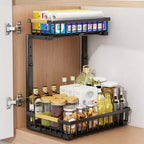 Organisateur sous évier, étagère coulissante en métal pour armoire, organisateur et rangement de cuisine et salle de bain avec 2 tiroirs coulissants pour épices.
