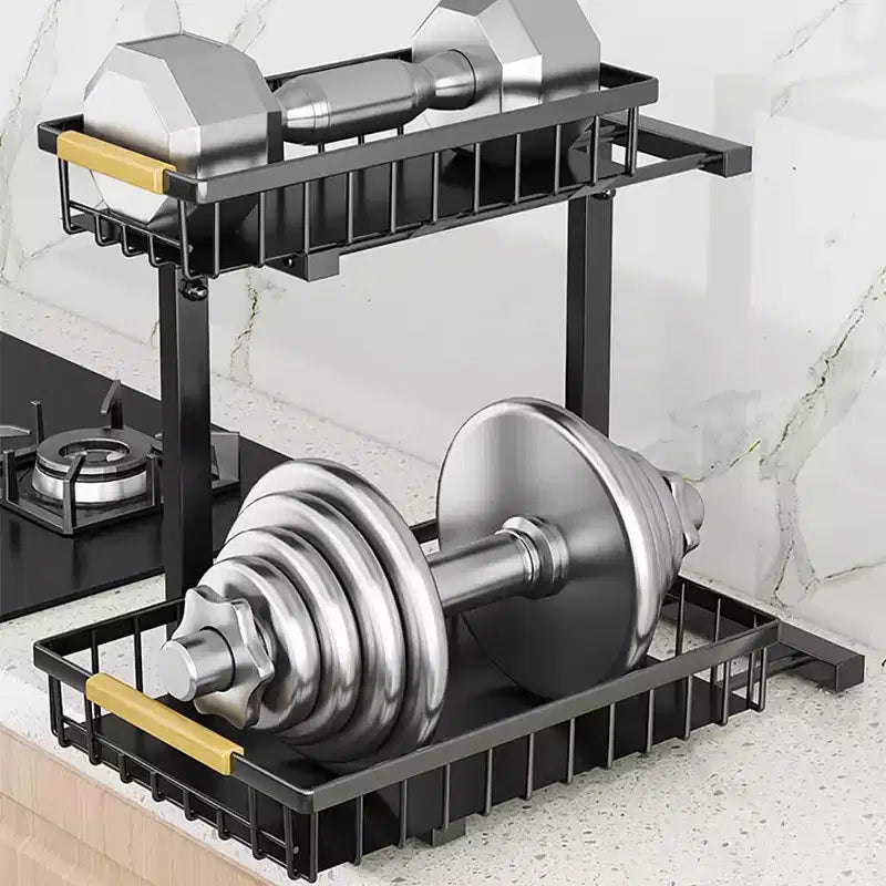 Organisateur sous évier, étagère coulissante en métal pour armoire, organisateur et rangement de cuisine et salle de bain avec 2 tiroirs coulissants pour épices.