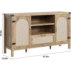 Meuble buffet en rotin de 47,2'' avec rangement, buffet de cuisine/bar à café avec portes et tiroir, buffet de style bohème/ferme