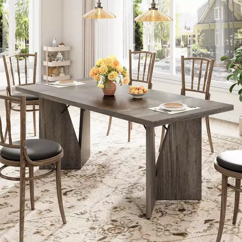 70.9'' Dining Table for 6, Farmhouse Rectangular Kichen Table with Sturdy Frame, Wooden Thickened Long Desk