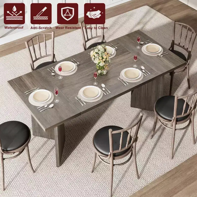 Table à manger de 180 cm pour 6 personnes, table de cuisine rectangulaire de style ferme avec cadre robuste, grand bureau en bois épaissi