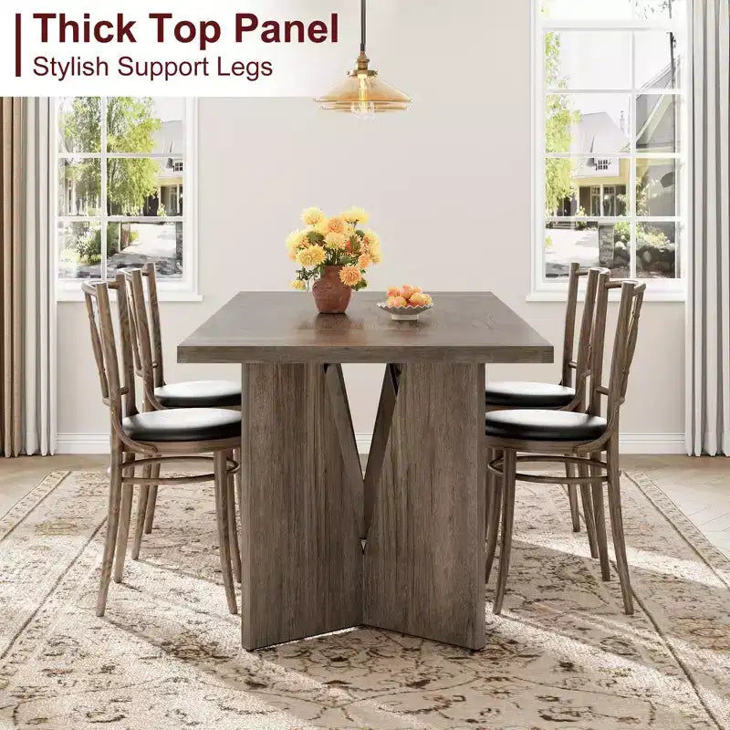 Table à manger de 180 cm pour 6 personnes, table de cuisine rectangulaire de style ferme avec cadre robuste, grand bureau en bois épaissi