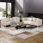 Canapé en similicuir, canapé moderne de 78 po de largeur avec sièges profonds, canapé 3 places avec 2 coussins décoratifs et pieds en bois, assemblage facile