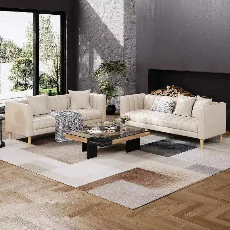 Canapé en similicuir, canapé moderne de 78 po de largeur avec sièges profonds, canapé 3 places avec 2 coussins décoratifs et pieds en bois, assemblage facile