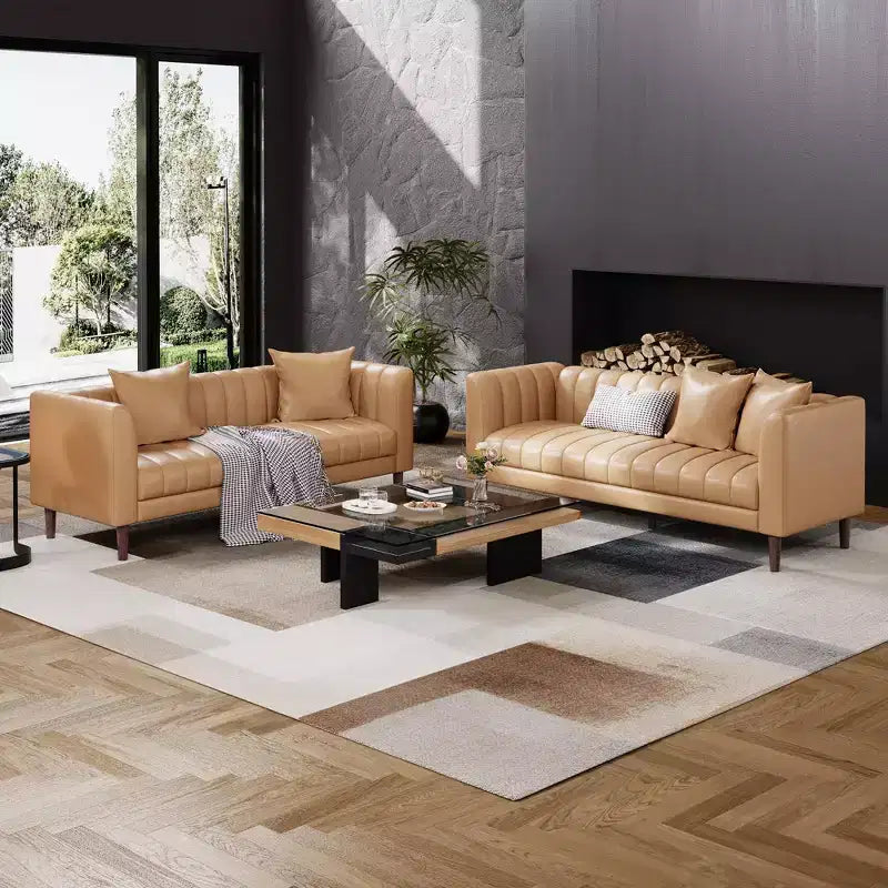 Canapé en similicuir, canapé moderne de 78 po de largeur avec sièges profonds, canapé 3 places avec 2 coussins décoratifs et pieds en bois, assemblage facile
