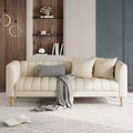 Faux Leather Sofa Couch, Modern 78 W Sofa with Deep Seats, 3 Seater Sofa Couch with 2 Throw Pillows and Wood Legs, Easy Assembly