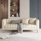 Faux Leather Sofa Couch, Modern 78 W Sofa with Deep Seats, 3 Seater Sofa Couch with 2 Throw Pillows and Wood Legs, Easy Assembly