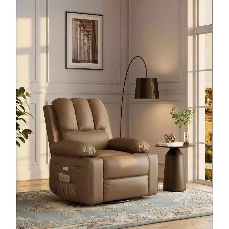 Canapé inclinable électrique Acekool avec massage, fonction pivotante et bascule, port USB, porte-gobelets, poches latérales, siège extra large, salon