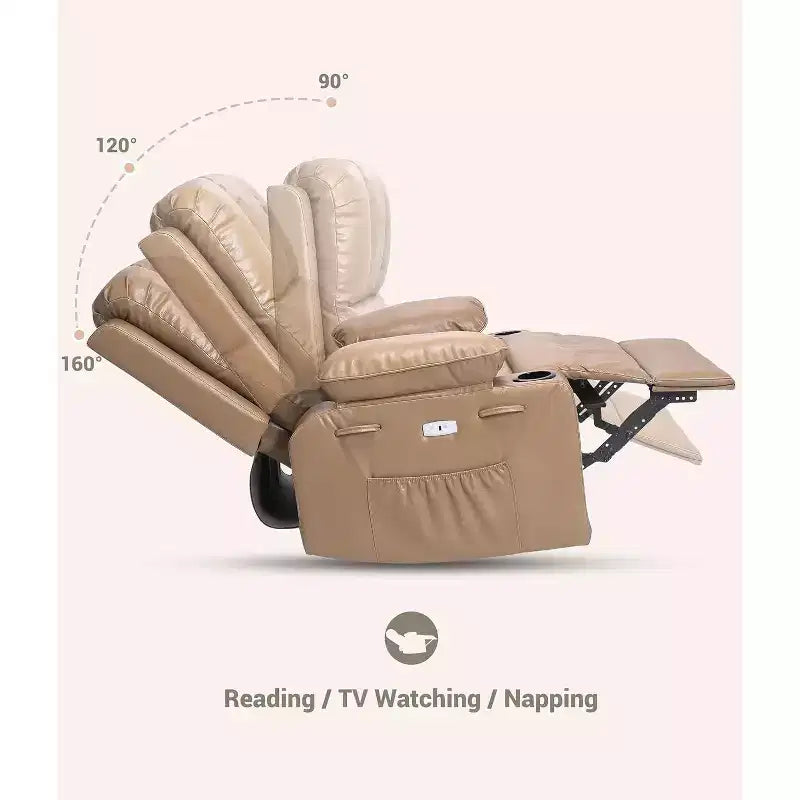 Canapé inclinable électrique Acekool avec massage, fonction pivotante et bascule, port USB, porte-gobelets, poches latérales, siège extra large, salon