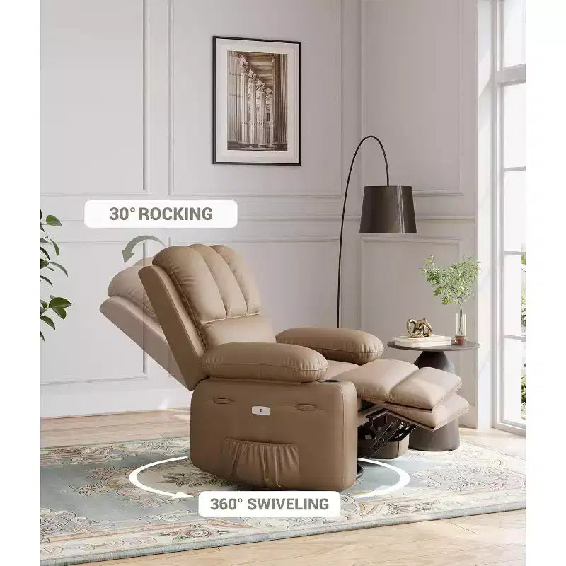 Canapé inclinable électrique Acekool avec massage, fonction pivotante et bascule, port USB, porte-gobelets, poches latérales, siège extra large, salon