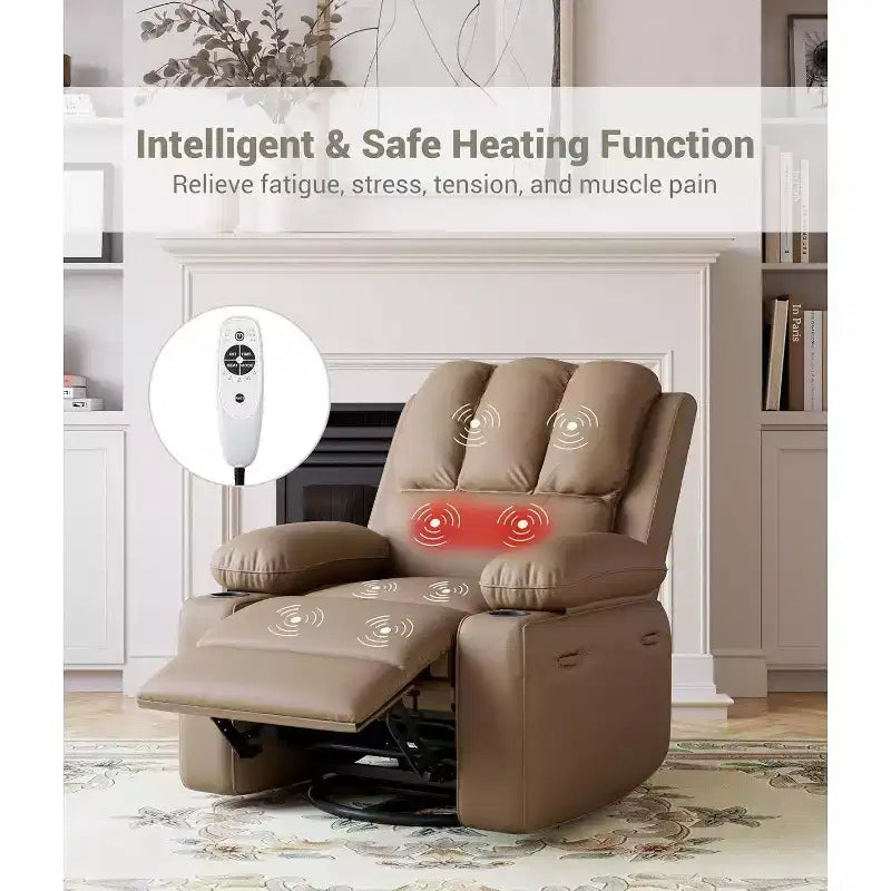 Canapé inclinable électrique Acekool avec massage, fonction pivotante et bascule, port USB, porte-gobelets, poches latérales, siège extra large, salon