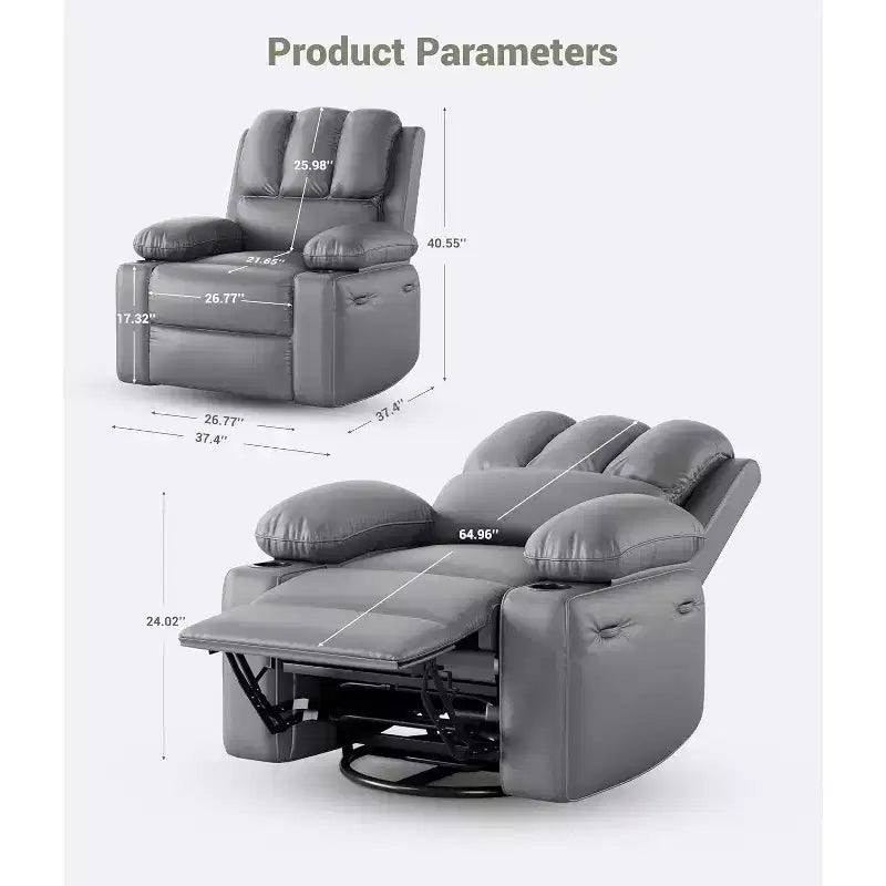 Canapé inclinable électrique Acekool avec massage, fonction pivotante et bascule, port USB, porte-gobelets, poches latérales, siège extra large, salon