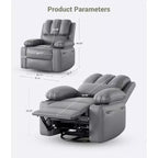 Canapé inclinable électrique Acekool avec massage, fonction pivotante et bascule, port USB, porte-gobelets, poches latérales, siège extra large, salon