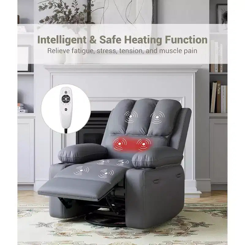 Canapé inclinable électrique Acekool avec massage, fonction pivotante et bascule, port USB, porte-gobelets, poches latérales, siège extra large, salon