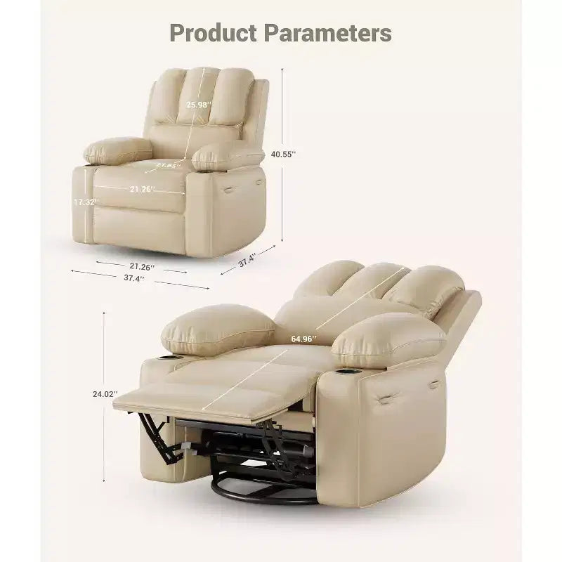 Canapé inclinable électrique Acekool avec massage, fonction pivotante et bascule, port USB, porte-gobelets, poches latérales, siège extra large, salon