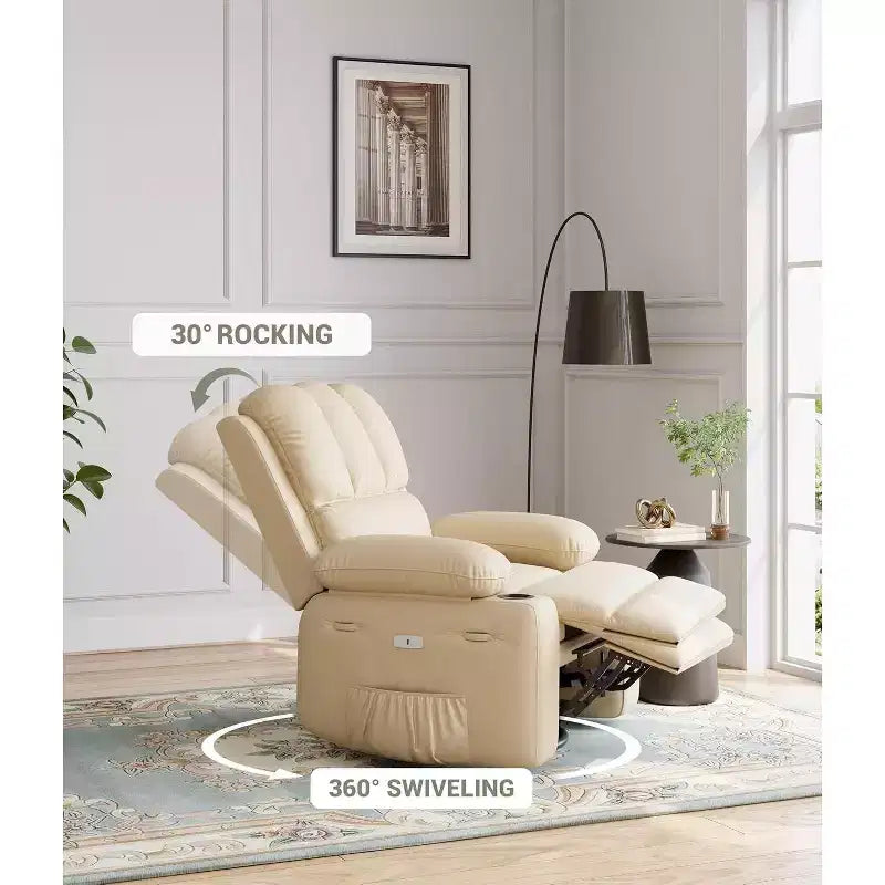 Canapé inclinable électrique Acekool avec massage, fonction pivotante et bascule, port USB, porte-gobelets, poches latérales, siège extra large, salon