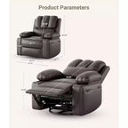 Canapé inclinable électrique Acekool avec massage, fonction pivotante et bascule, port USB, porte-gobelets, poches latérales, siège extra large, salon