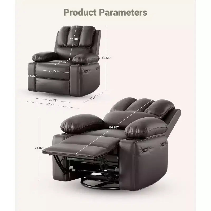 Canapé inclinable électrique Acekool avec massage, fonction pivotante et bascule, port USB, porte-gobelets, poches latérales, siège extra large, salon